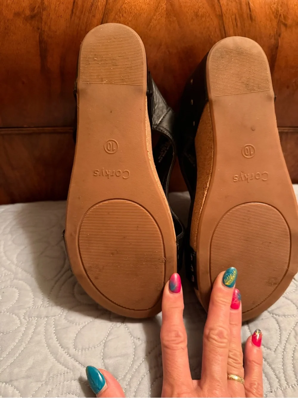 Boutique by Corkys black wedge sandals in women’s size 10.